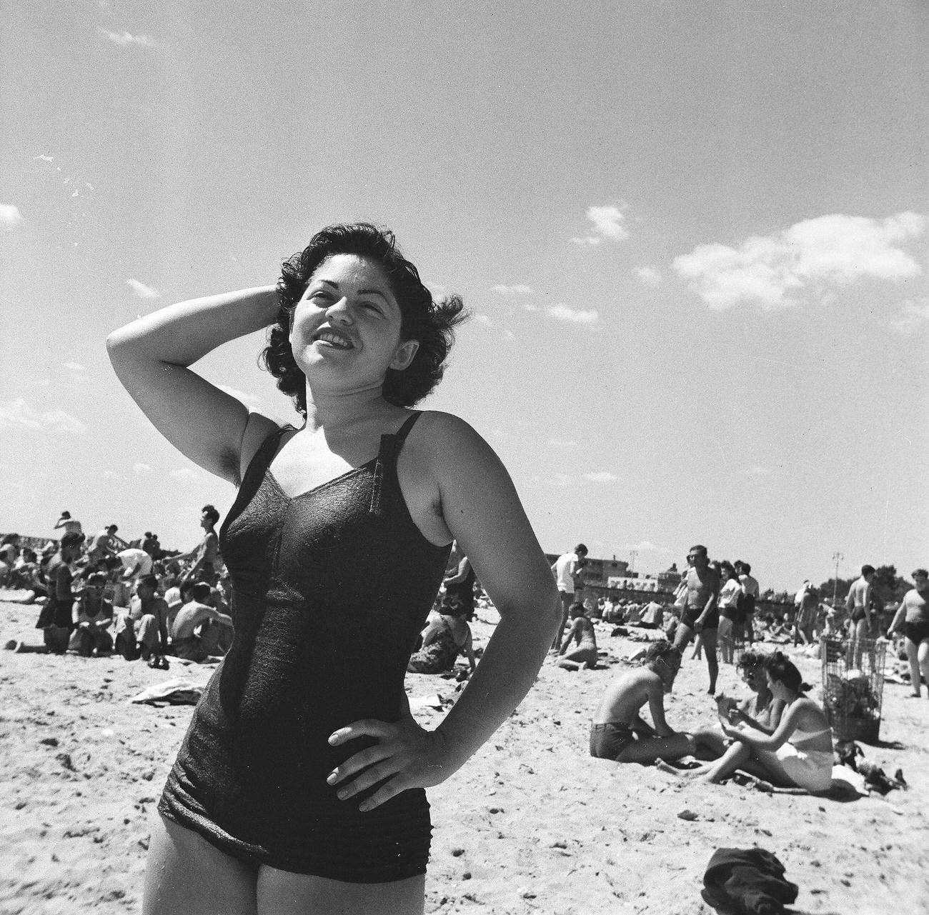 Young Woman Posing On Coney Island Beach, 1944