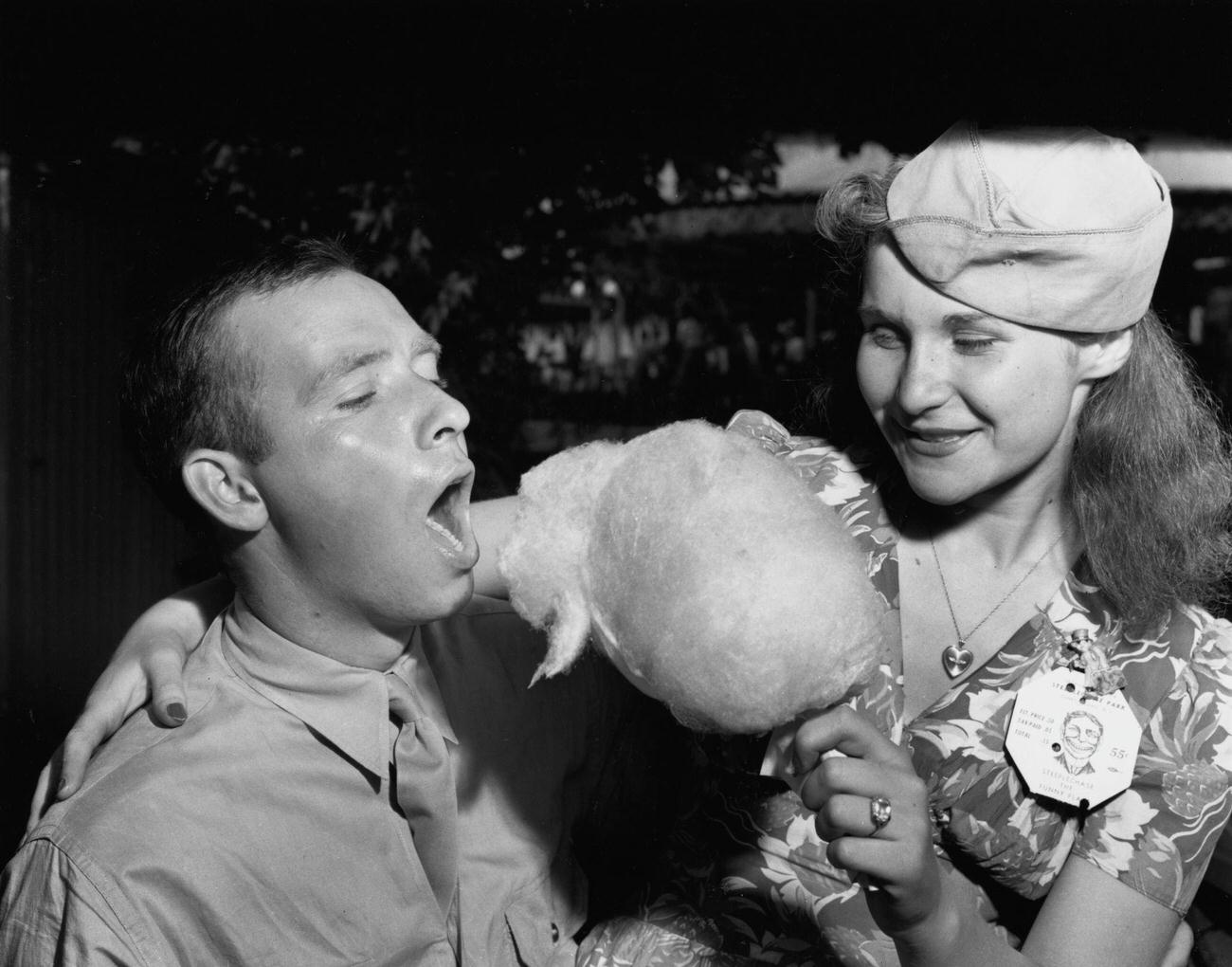 Soldier About To Eat Cotton Candy At Coney Island, June 11, 1944