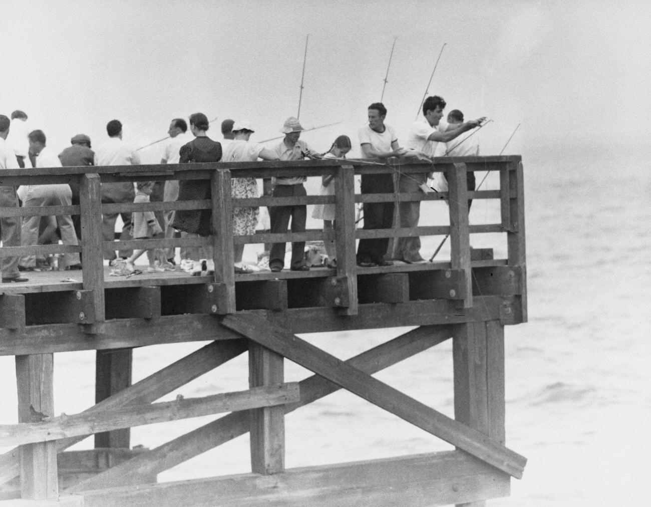 Amateur Fishing From A Pier At Coney Island, August 13, 1944