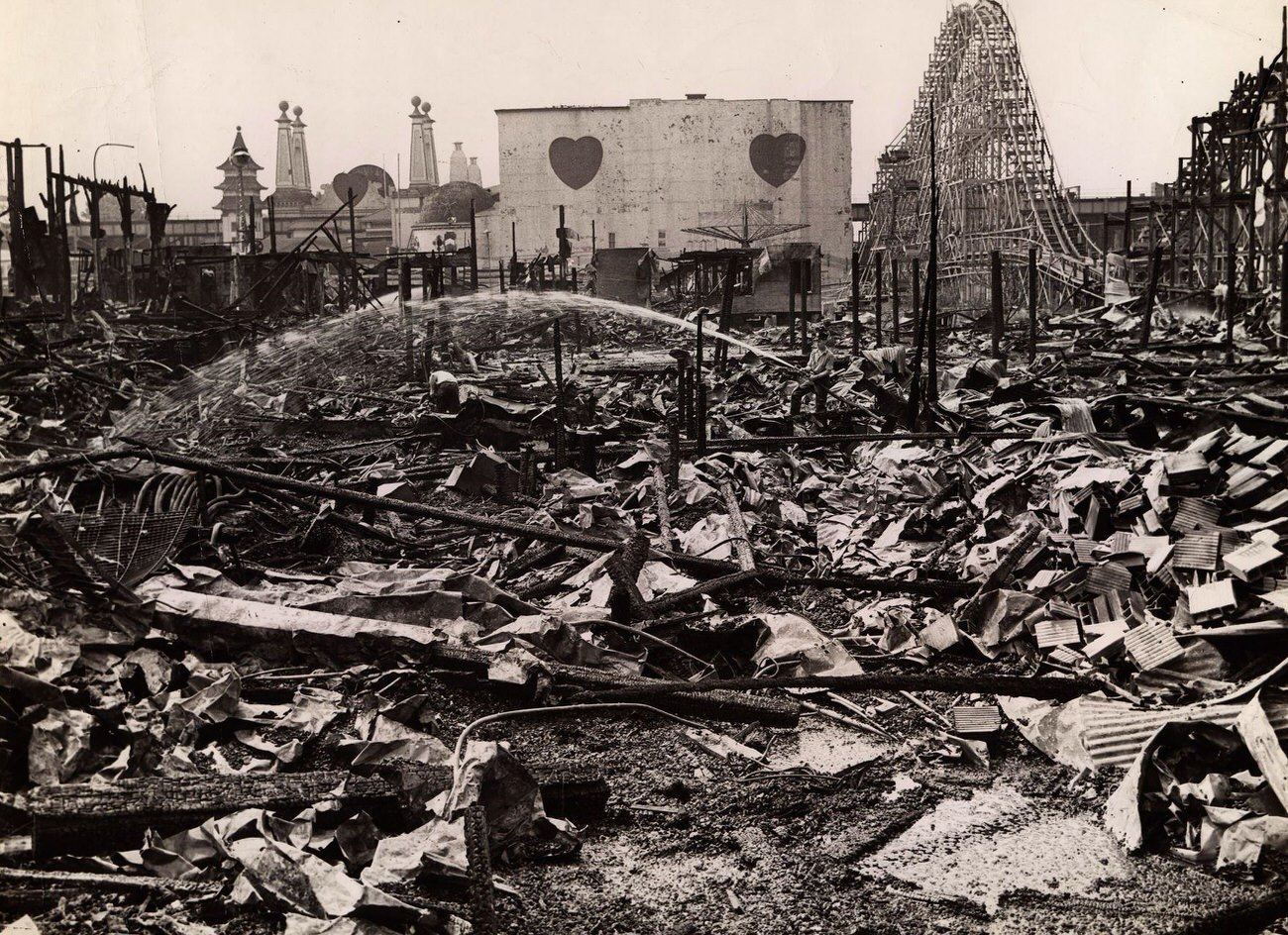 Firemen At Devastated Luna Park After Fire, August 14, 1944