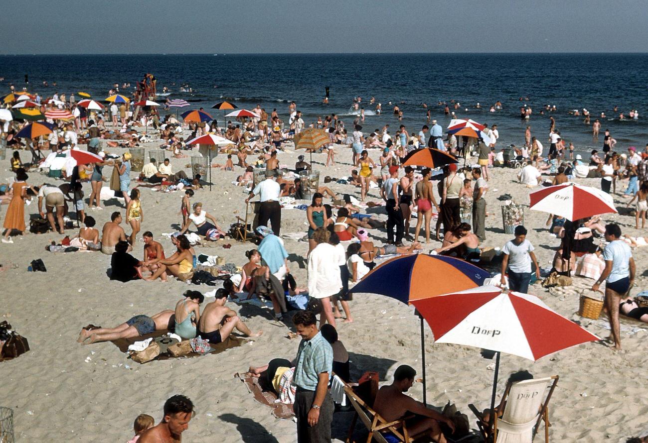 Sunbathers At Coney Island Beach, 1948