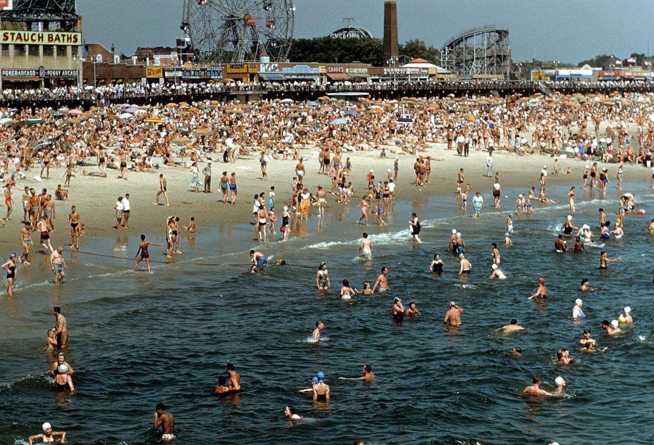 Coney Island Boardwalk Filled With Sunbathers And Swimmers, 1948