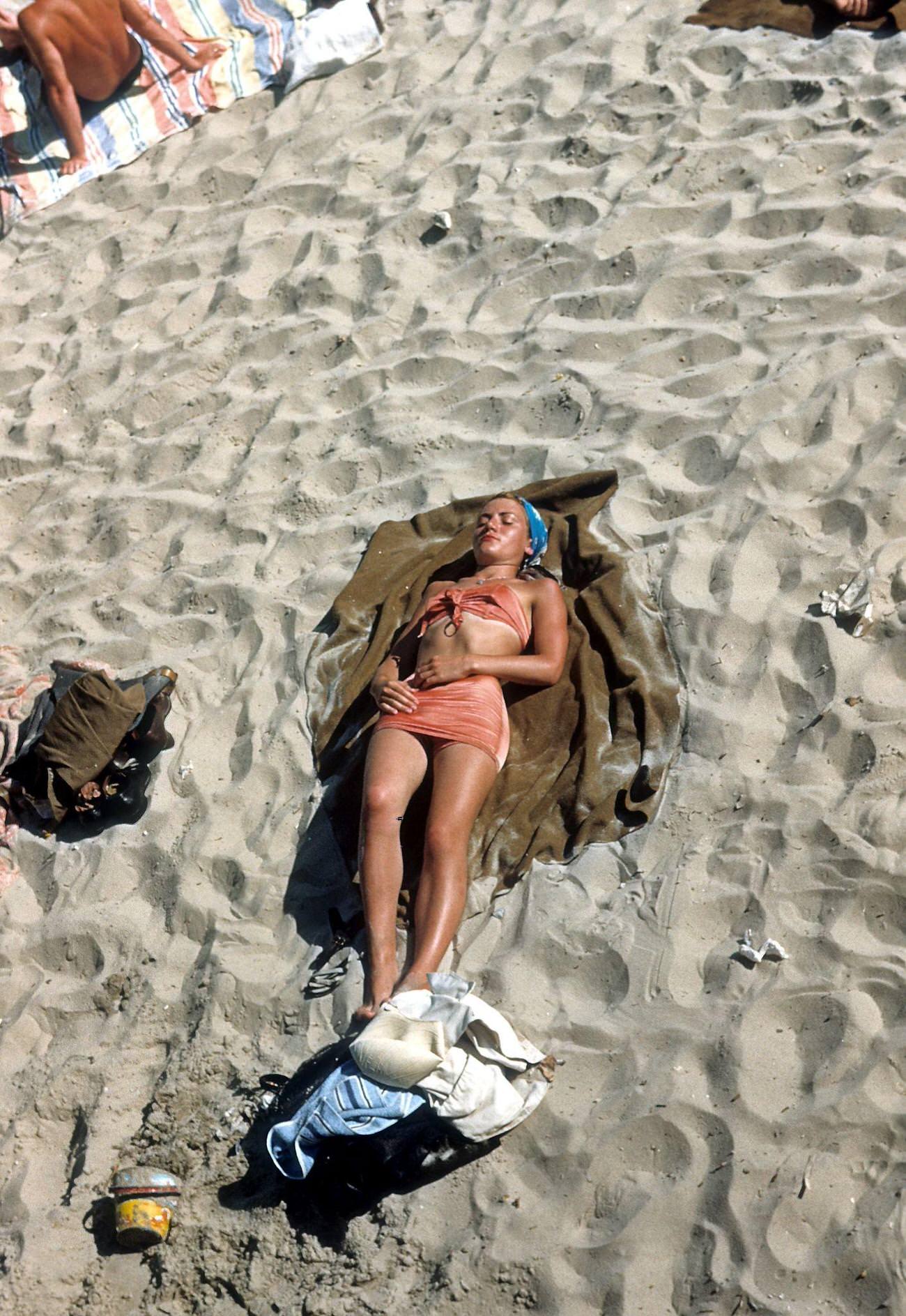 Woman Sunbathing On Coney Island Beach, 1948