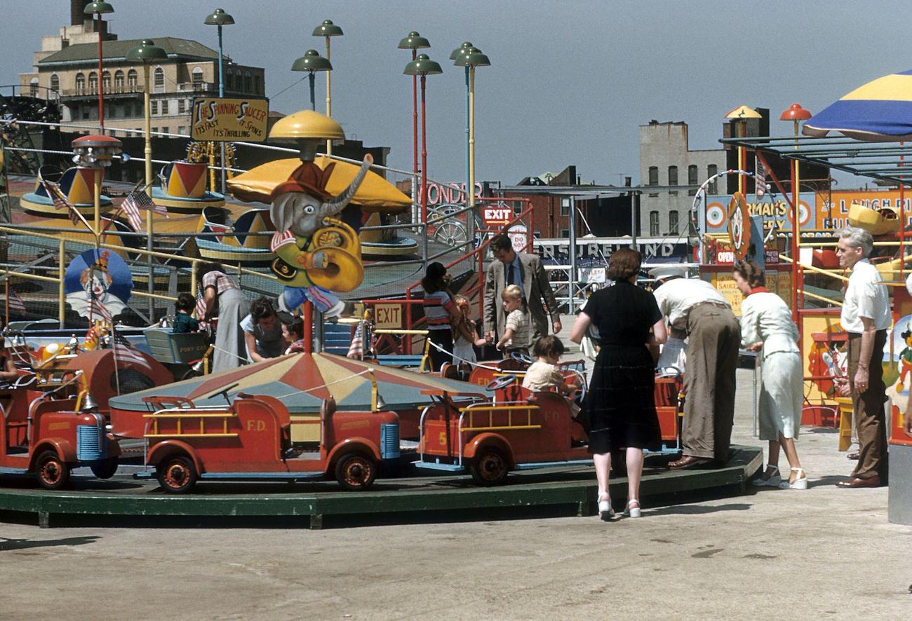 Spinning Saucer And Other Rides At Coney Island, 1948