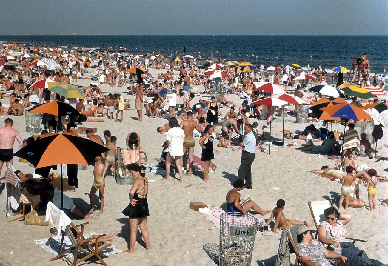 Sunbathers Lounging On Coney Island Beach, 1948