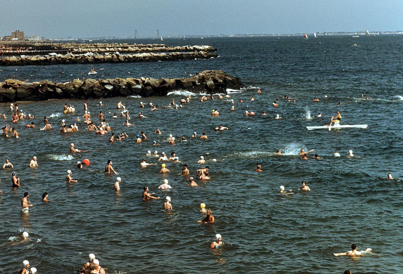 Swimmers Enjoying The Ocean At Coney Island Beach, 1948