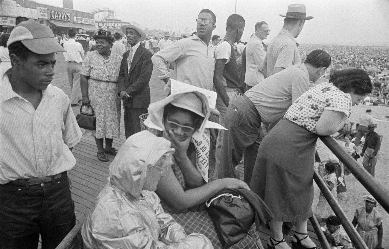 People On Coney Island Boardwalk, 1952.