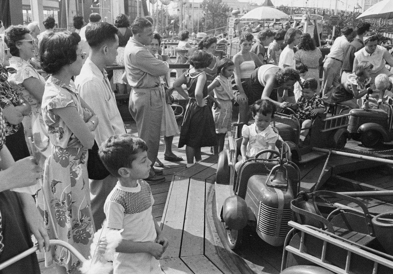 Children'S Carousel At Coney Island Fairground, 1952.