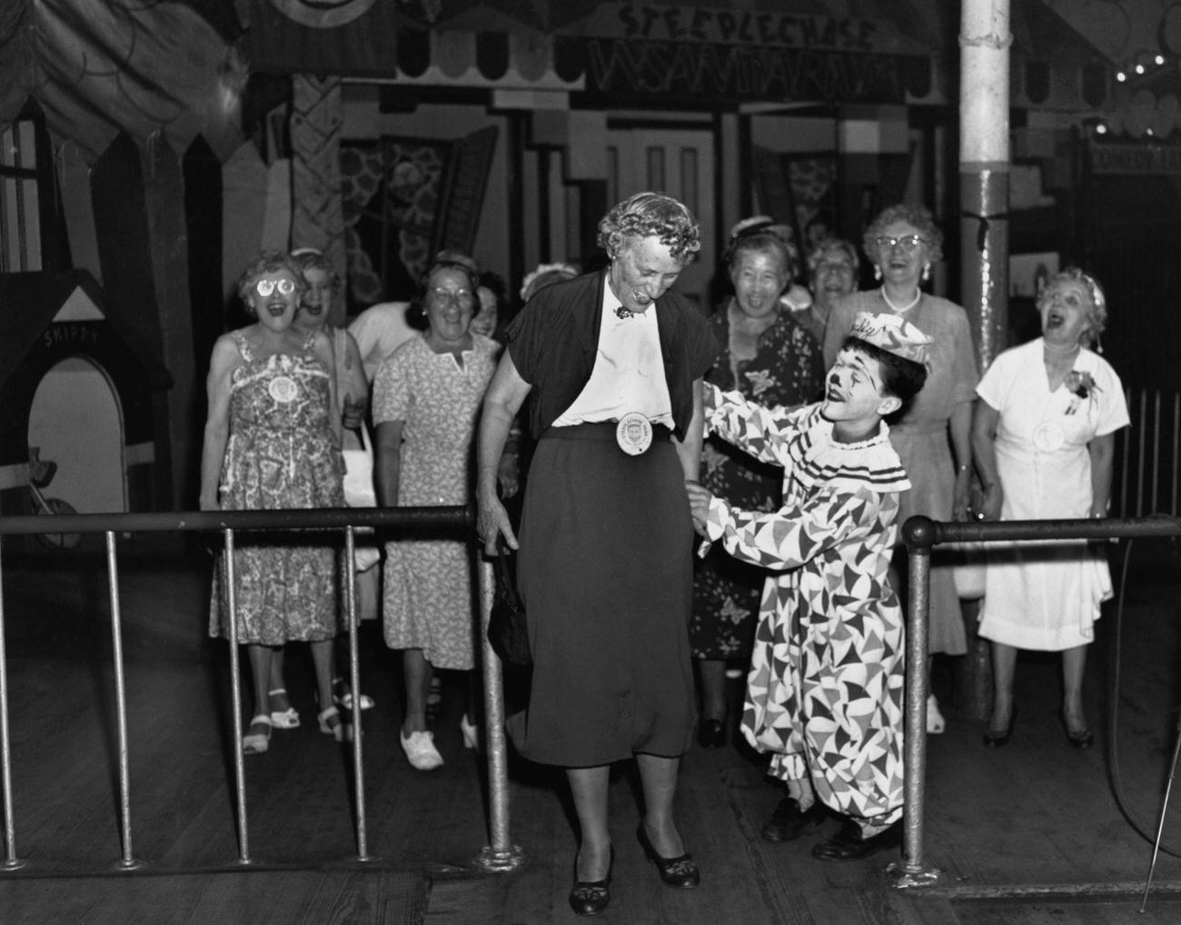 'Grandmas Night Out Club': Elderly Women On Carousel At Steeplechase Park, 1952.
