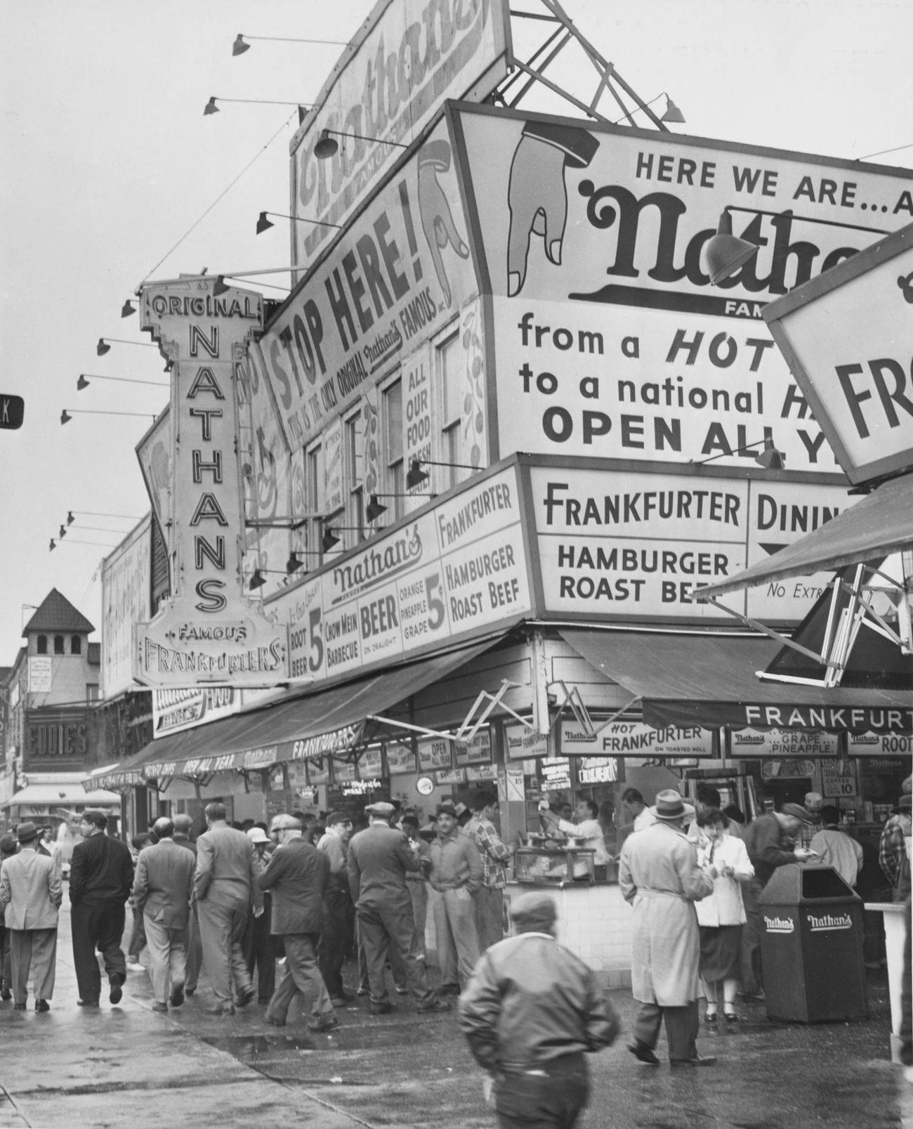 Crowd Outside Nathan'S Famous Hot Dog Stand, May 1954