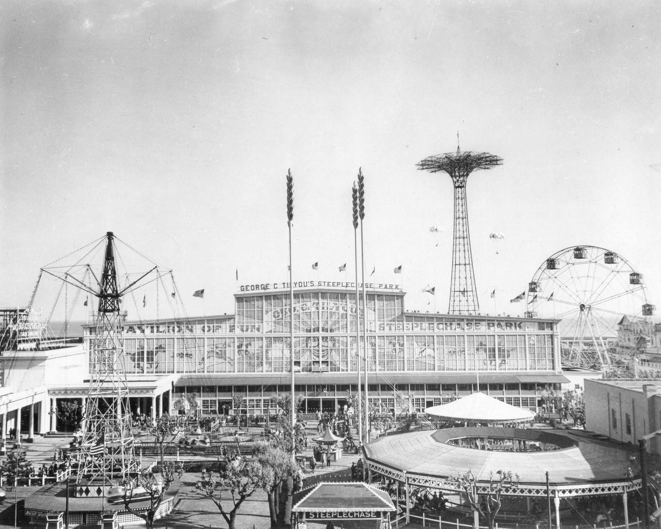 General View Of Rides At Steeplechase Park In Coney Island, 1950.
