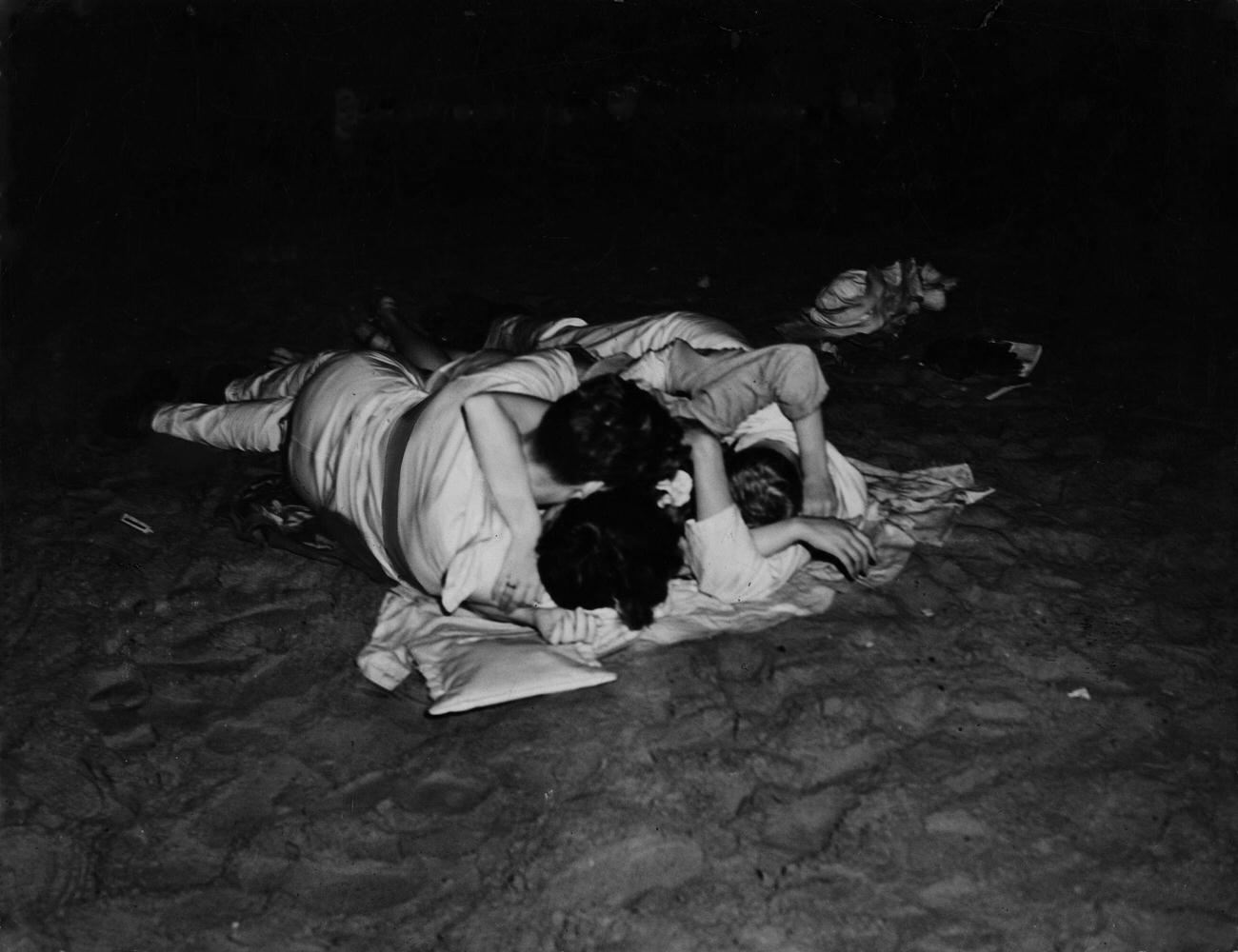 Couples Kissing On Coney Island Beach, 1955