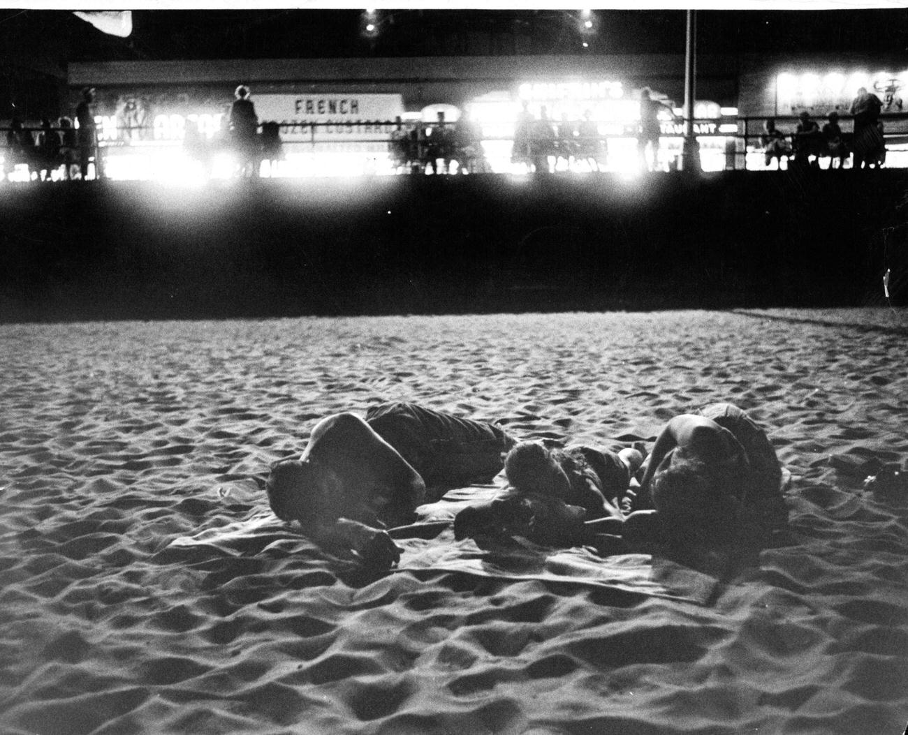 People Sleep On Coney Island Beach, 1955