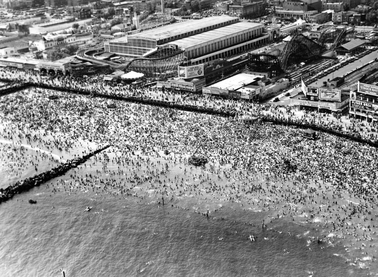 Aerial View Of Crowded Coney Island, 1955