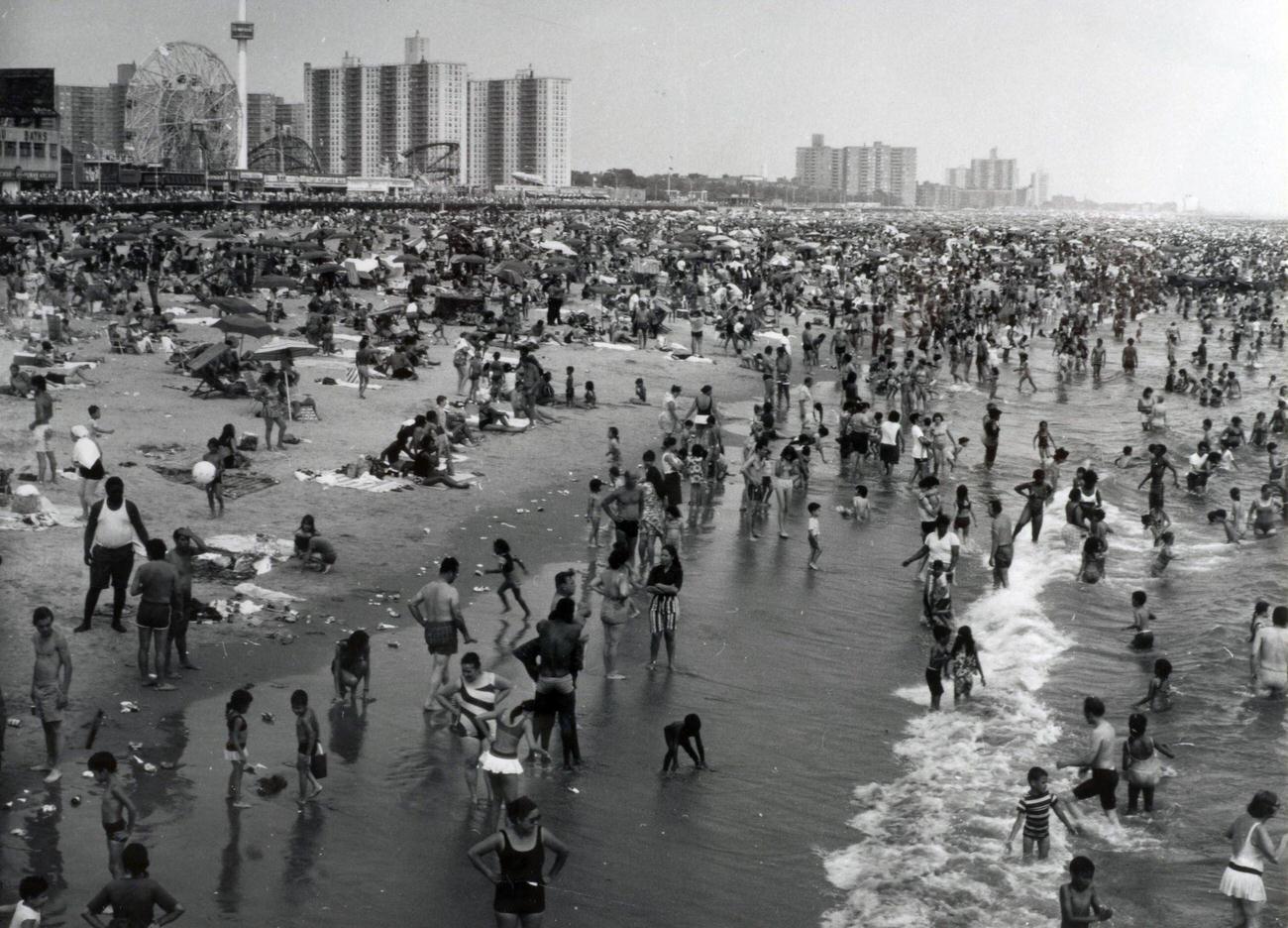 Bustling Coney Island Beach, Circa 1960S