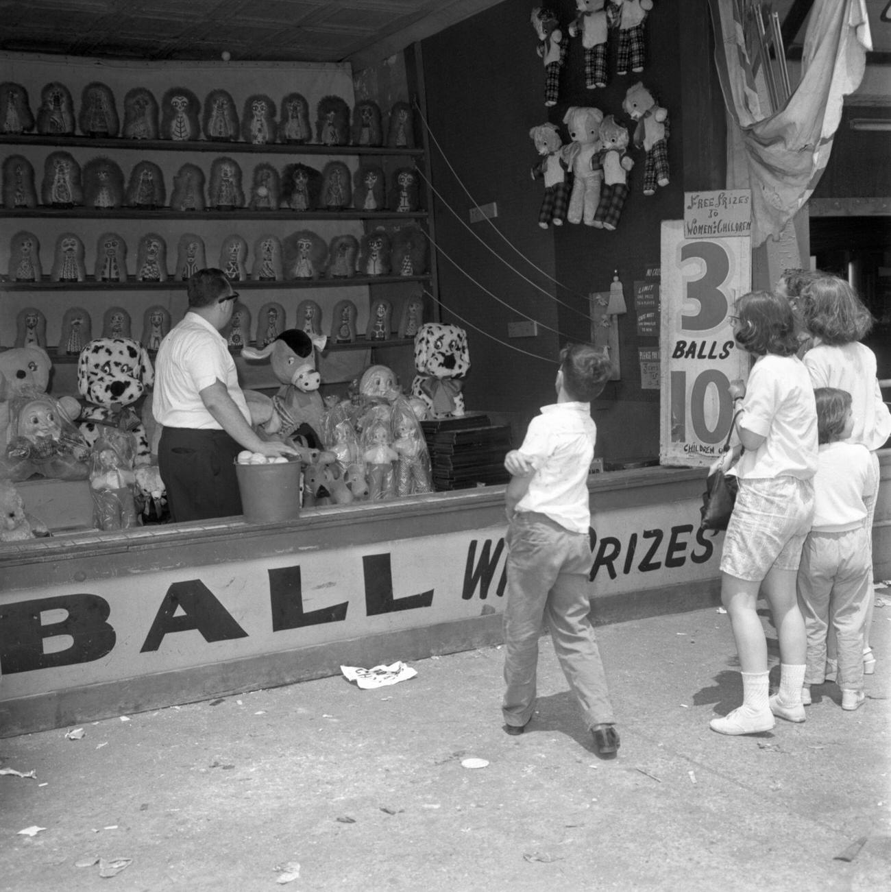 Ball Toss Booth At Coney Island