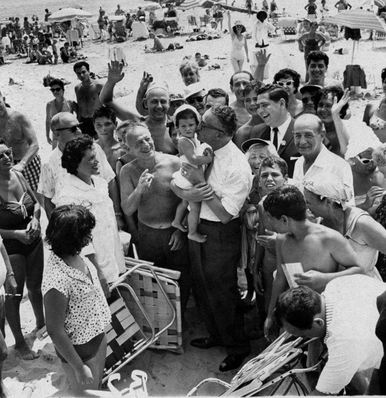 Arthur Levitt Kissing A Baby During Coney Island Campaign