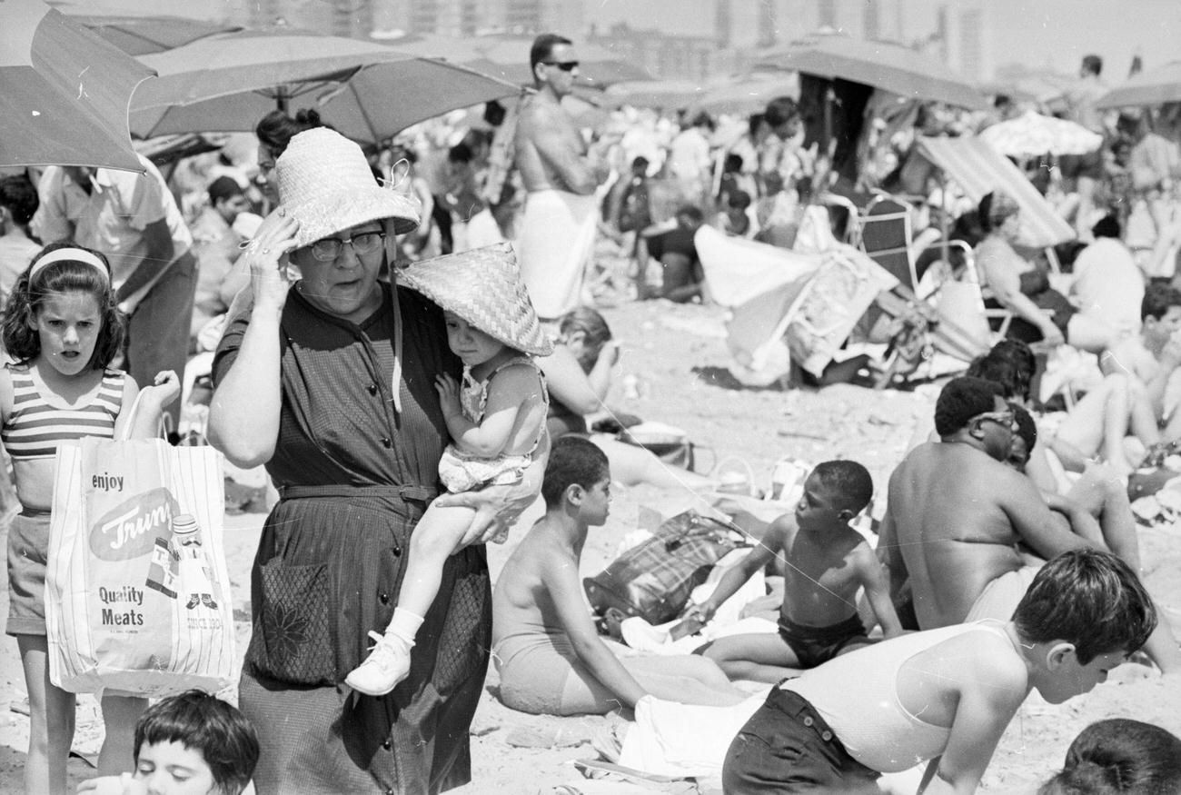 Sun Seekers On Coney Island Beach, 1966