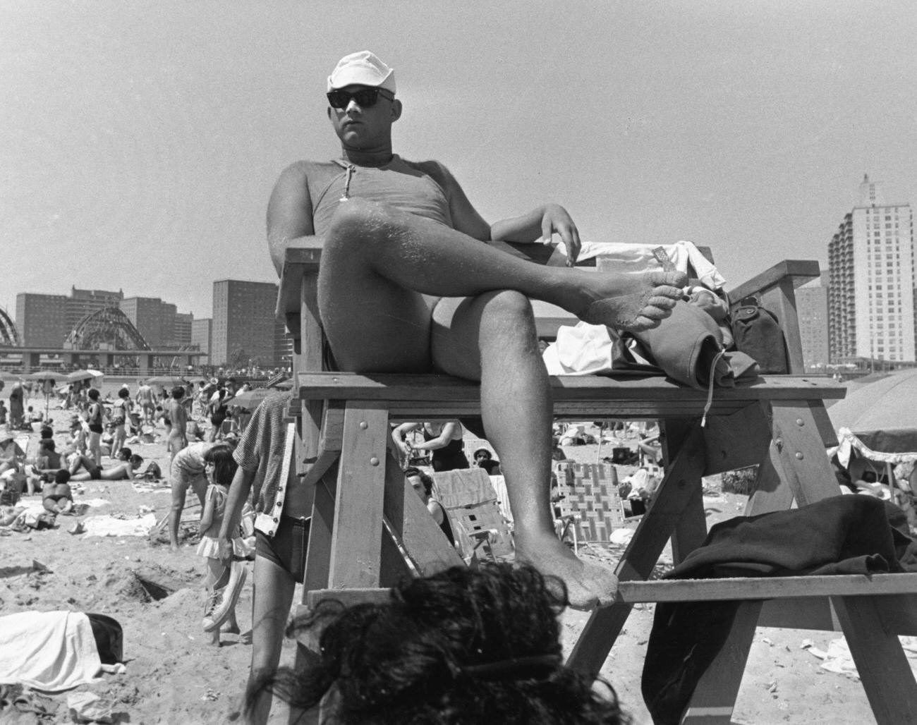 Lifeguard On Lookout Duty At Coney Island Beach