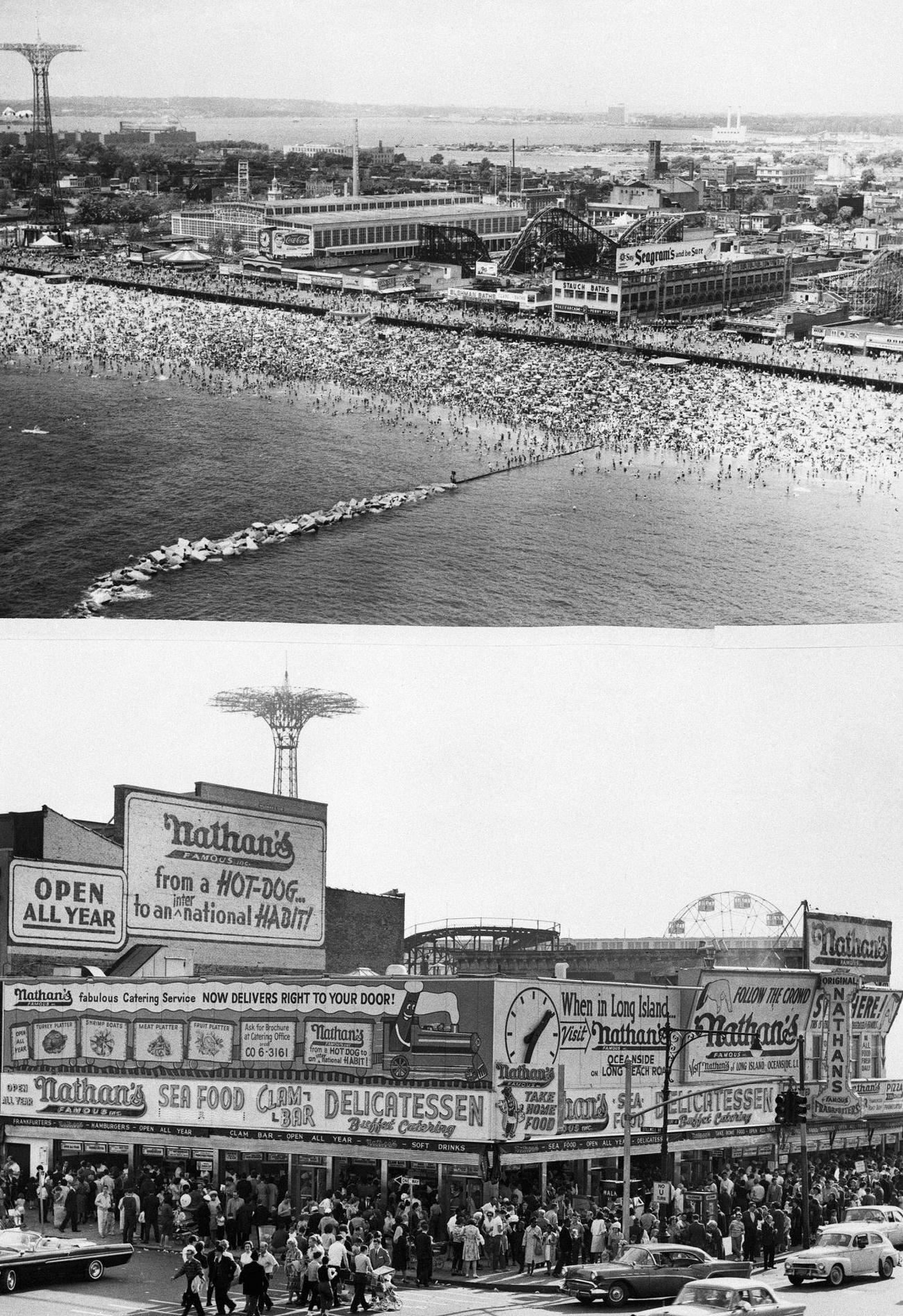 Aerial View Of Coney Island Beach And Nathan'S Hot Dog Stand, 1966