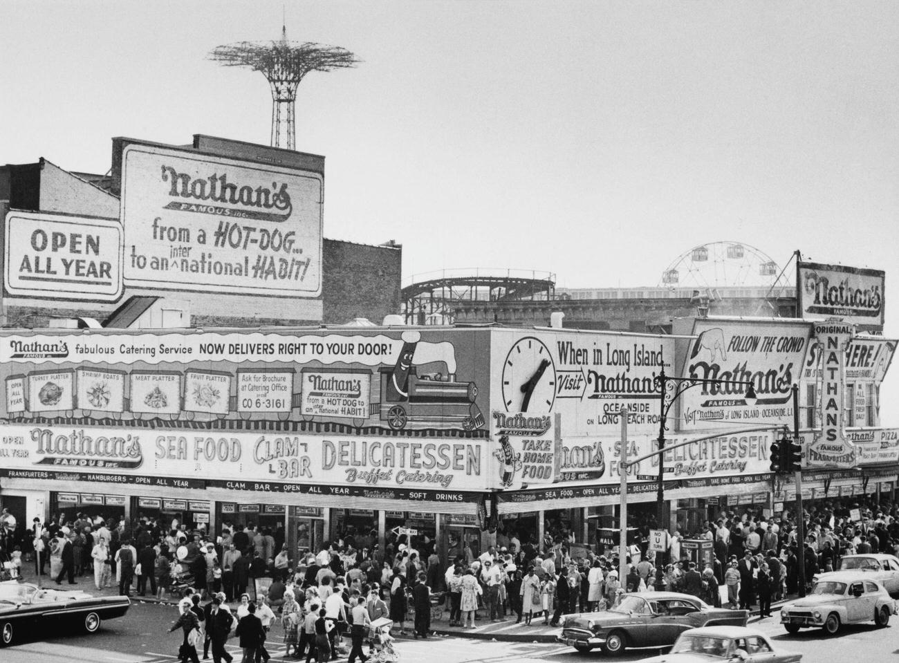 Crowd Outside Nathan'S Famous Celebrating Its 50Th Year, 1966