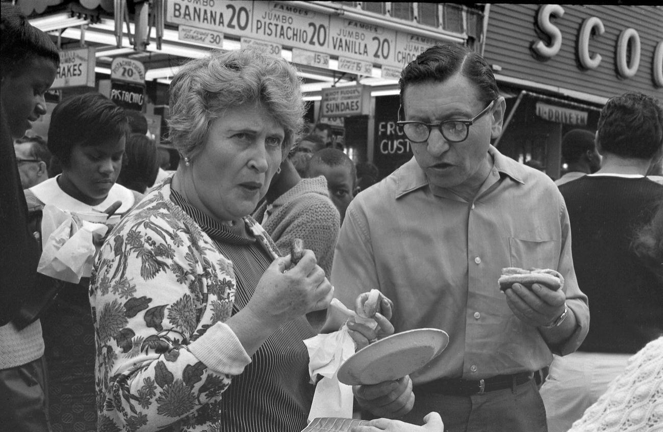 Couple Eating Hot Dogs At Nathan'S Famous, Coney Island, 1968