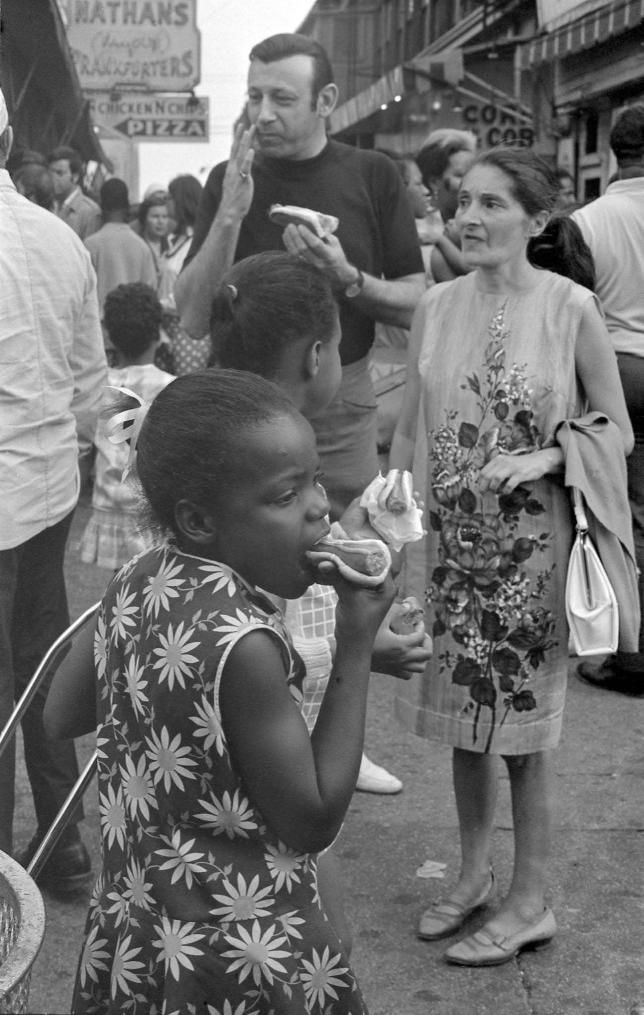 Young Girls Eating Hot Dogs At Coney Island, 1968