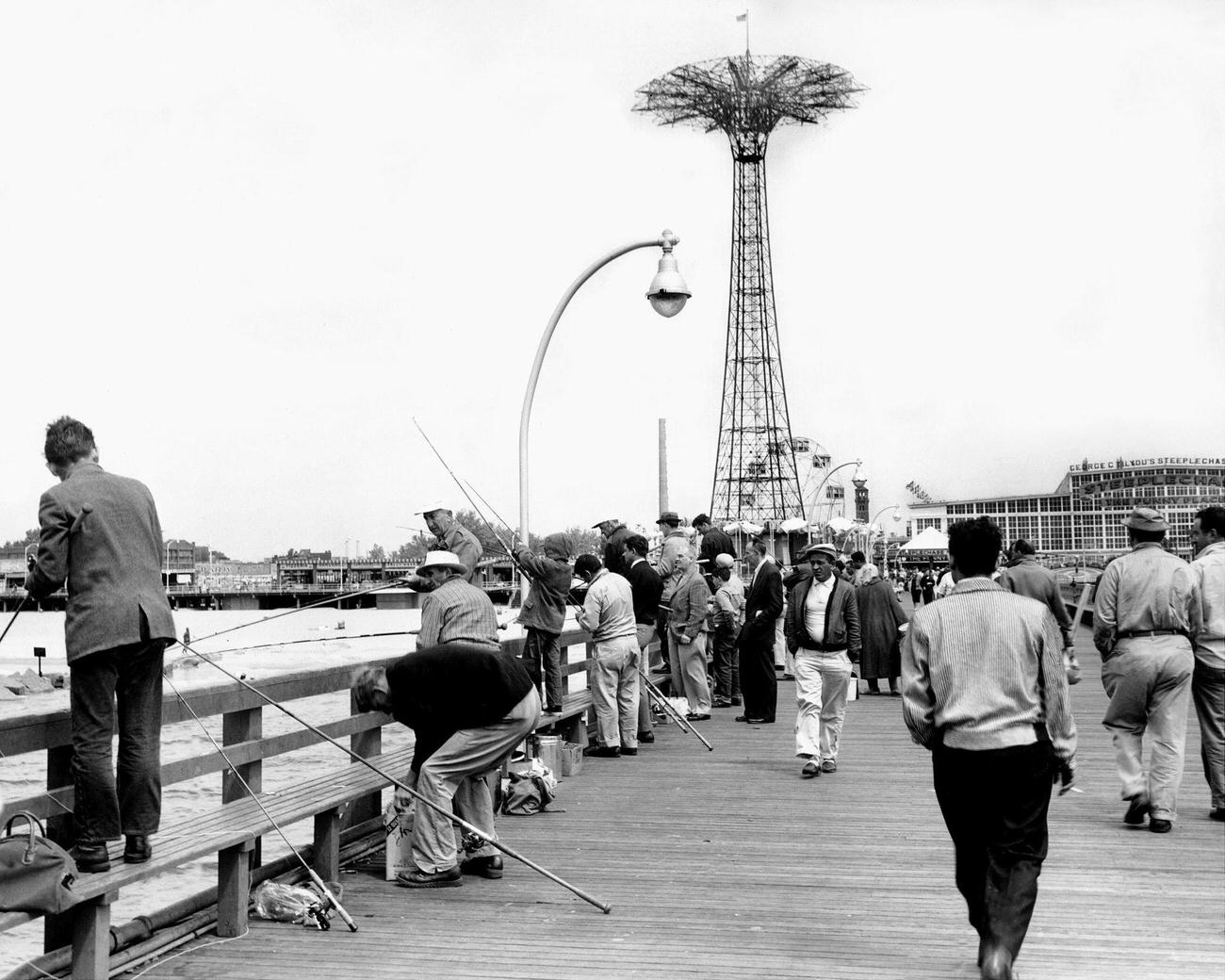 Fishermen On Steeplechase Pier At Coney Island During Fishing Contest