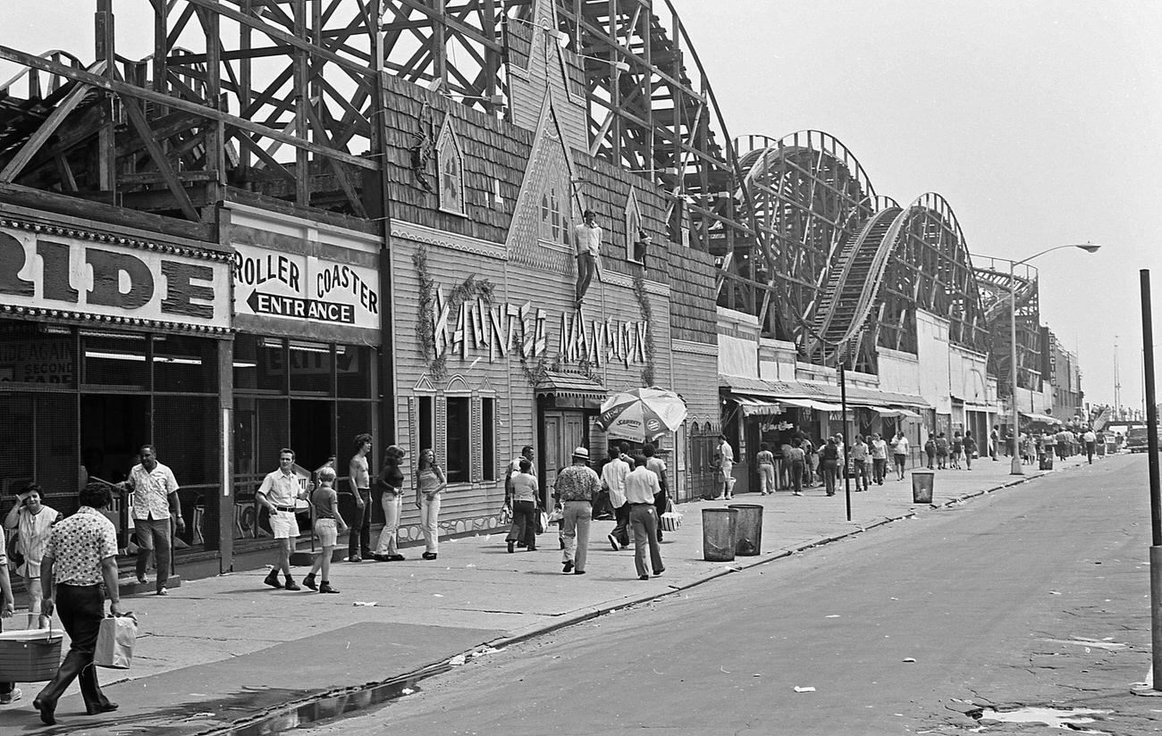 Tornado Rollercoaster And Haunted Mansion, Coney Island, 1973