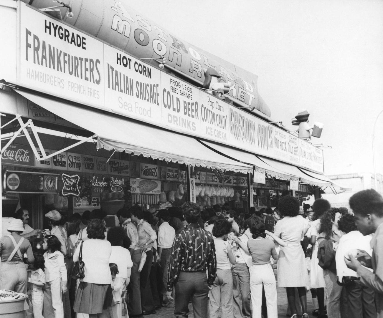 Crowd At Gregory &Amp;Amp; Paul'S Beachfront Fast-Food Kiosk, Coney Island, April 1976