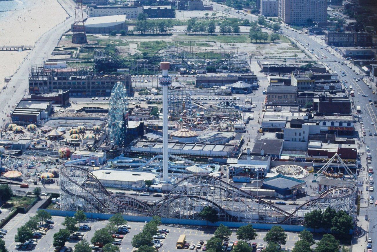 Overhead Aerial View Of Coney Island Amusement Area, 1983