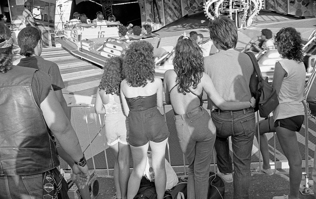 People Lined Up At Amusement Park Ride In Astroland, Coney Island, 1985