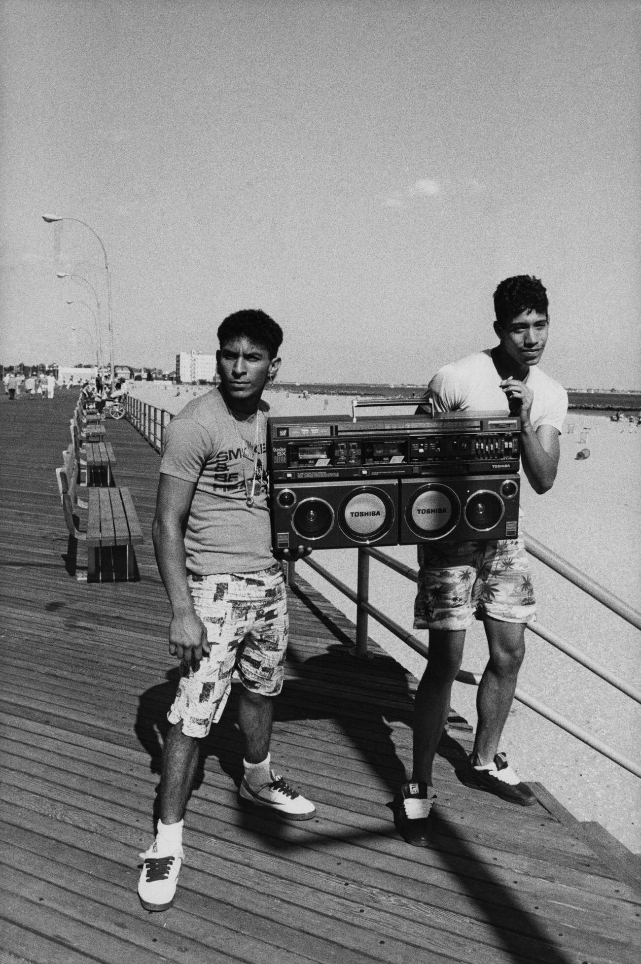 Two Friends With Portable Stereo On Beach, Coney Island, 1986
