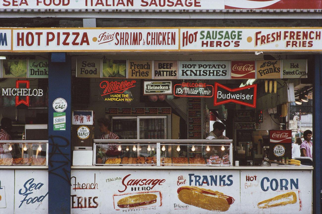 Snack Stand Selling Hot Dogs And Beer, Coney Island, 1987