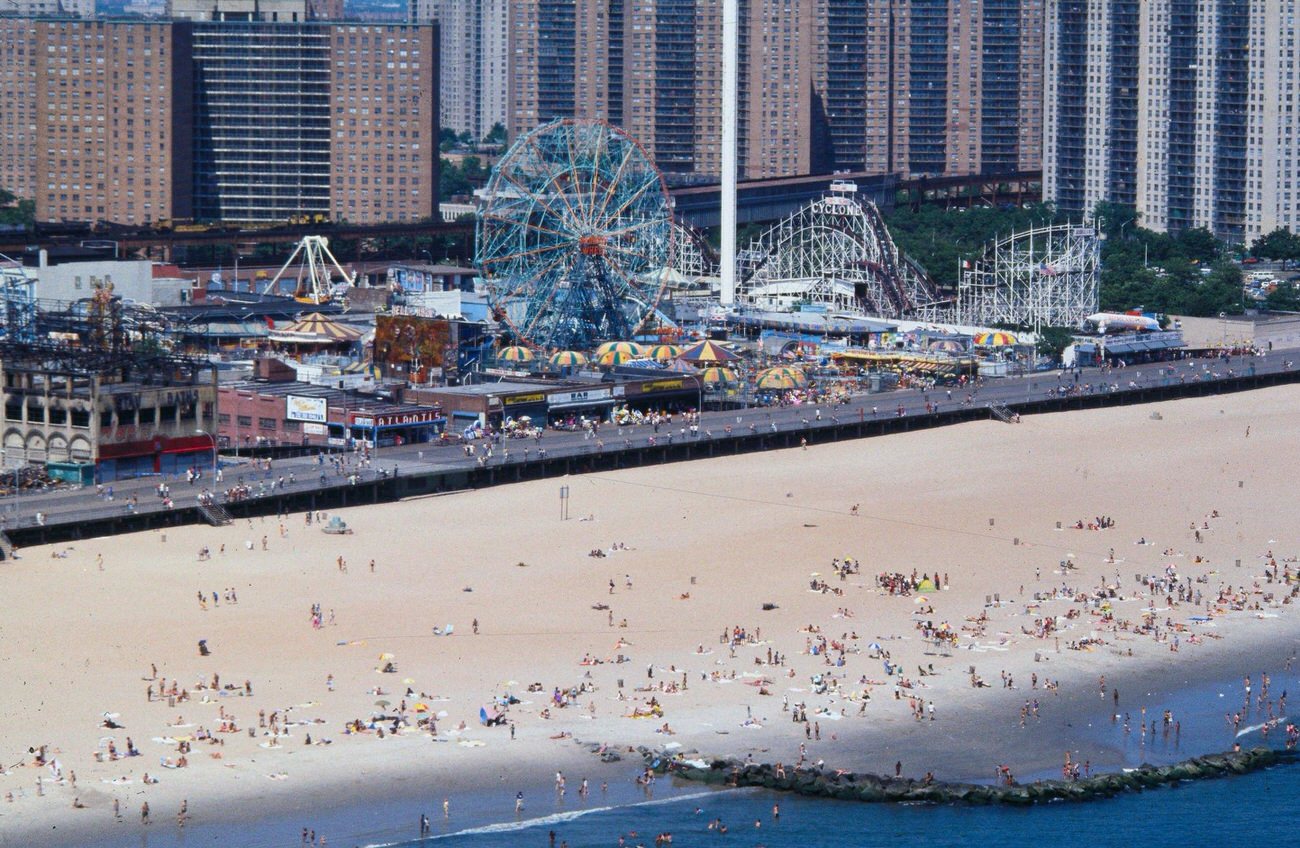 Aerial View Featuring Beach And Amusement Area, Coney Island, 1983