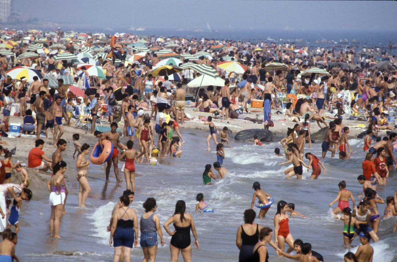 Crowds On Coney Island Beach, Circa 1990