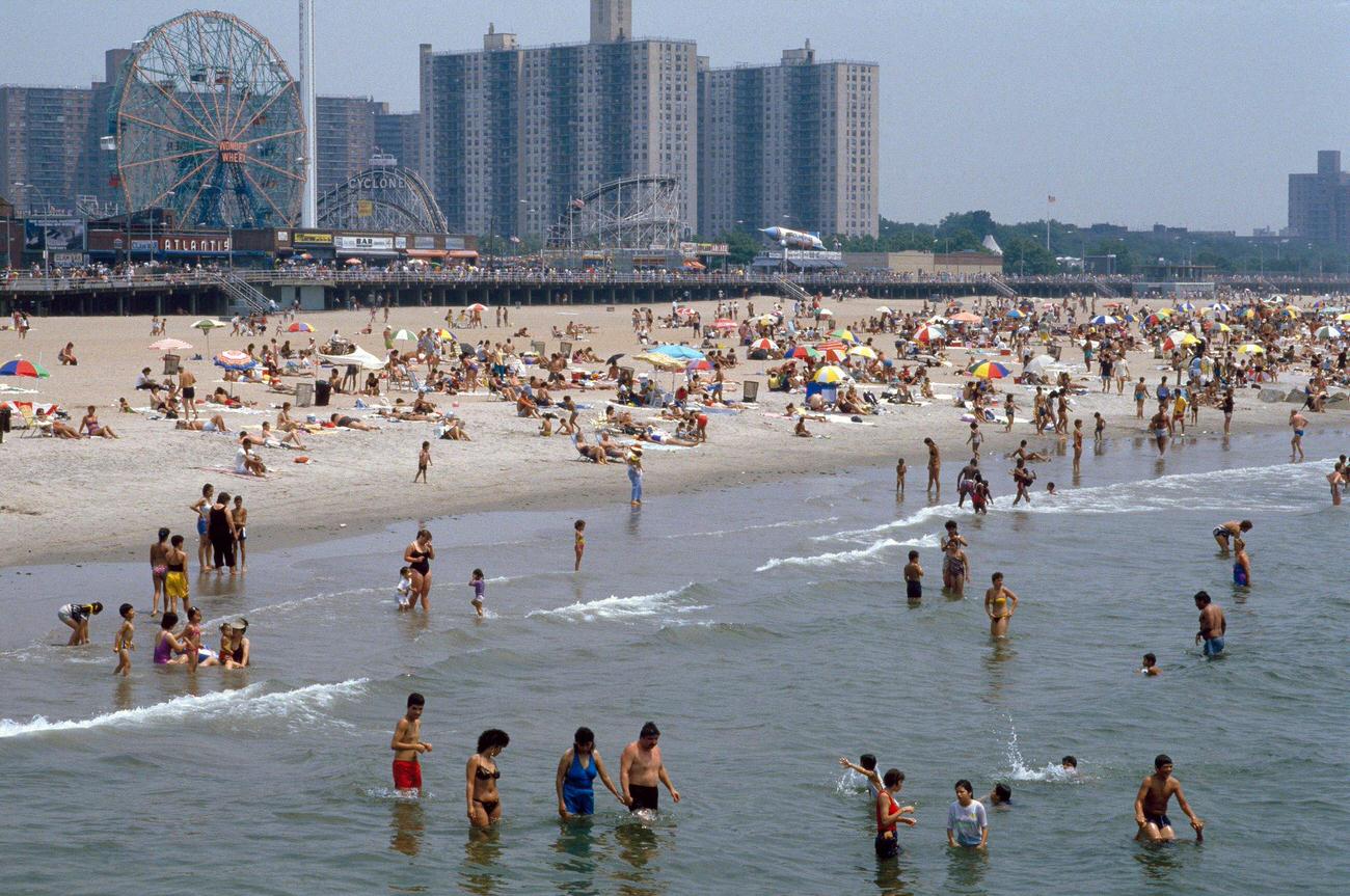 Crowd On The Beach At Coney Island, 1990S