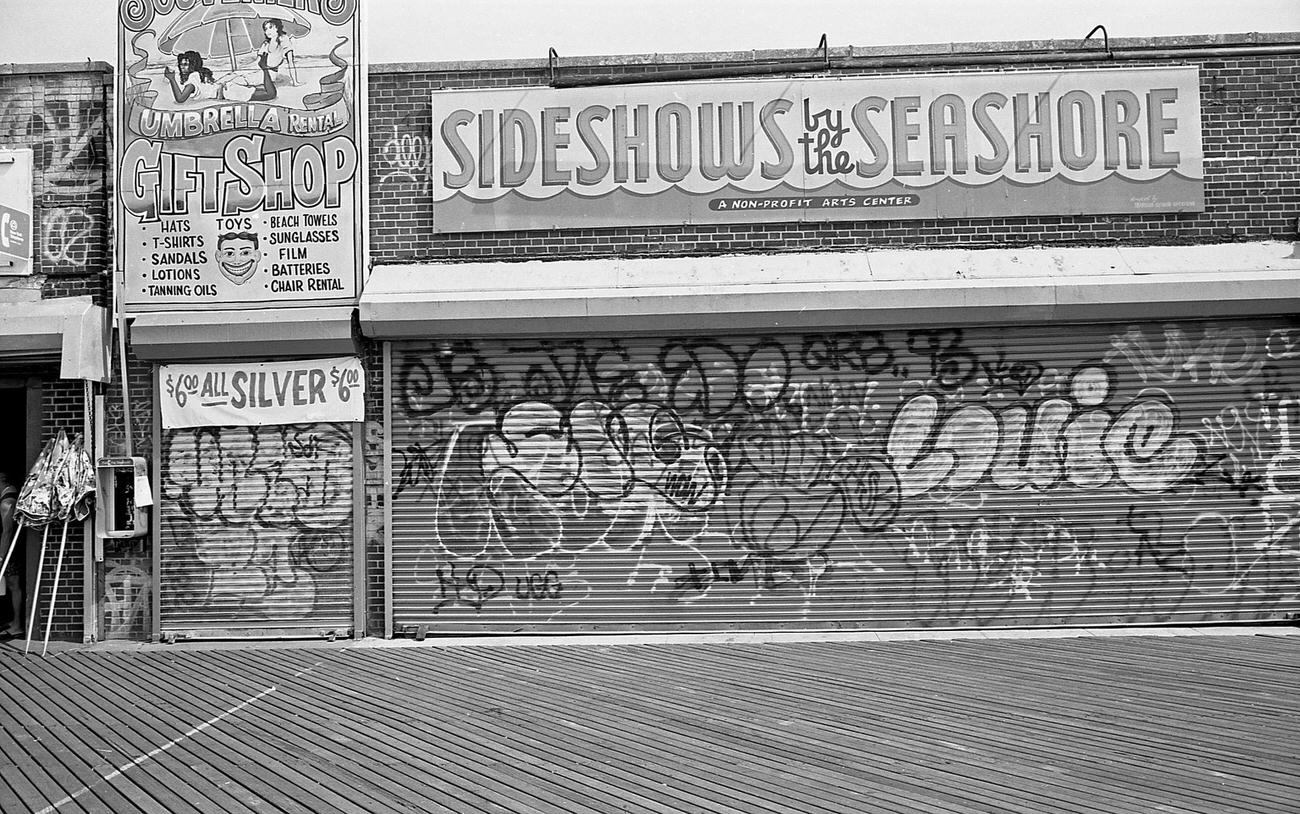 Graffiti-Covered Businesses On Coney Island Boardwalk, 1995