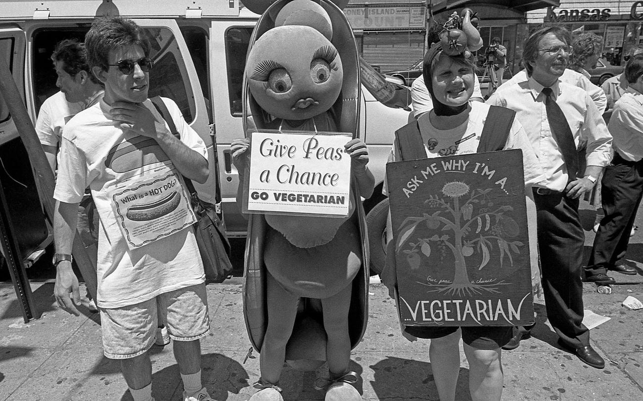 Pro-Vegetarian Activists At Nathan'S Hot Dog Contest, Coney Island, 1997