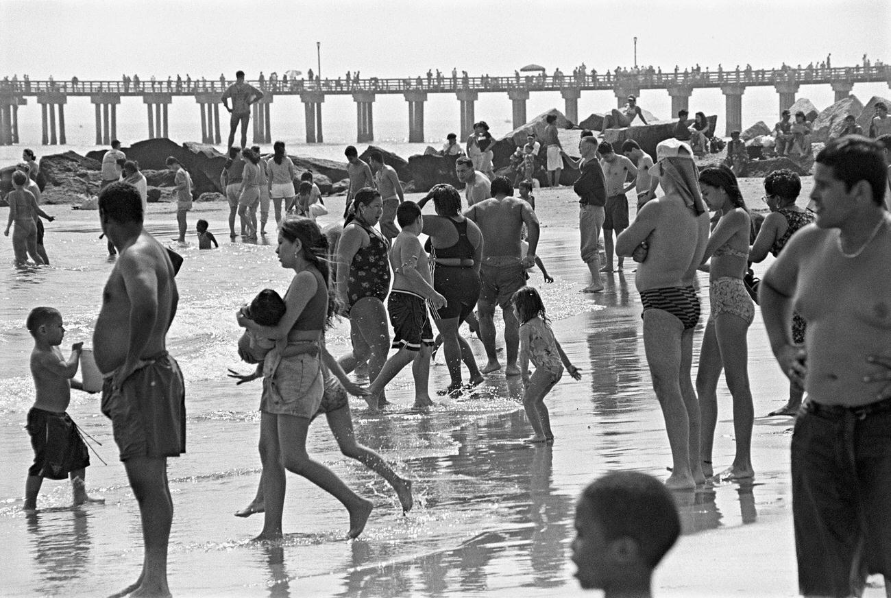 People Wade In Ocean On Coney Island On Memorial Day, 1990S