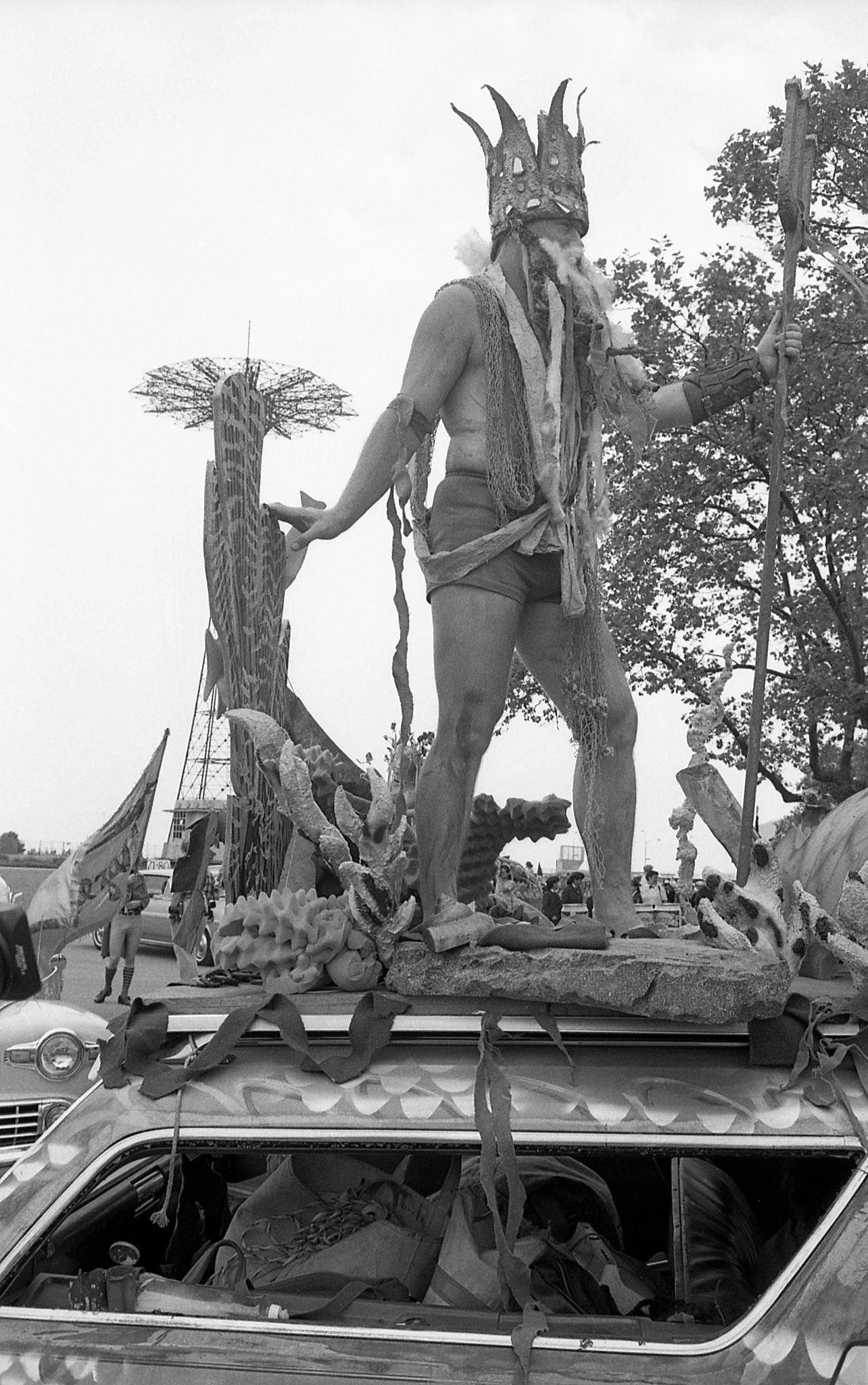 Man As King Triton Stands On Vehicle Roof At Coney Island Mermaid Parade, 1989