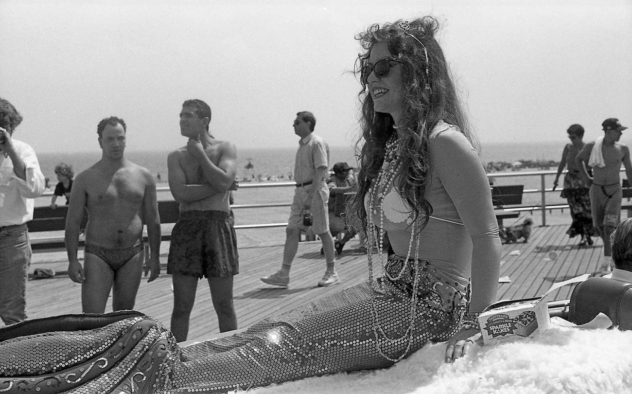 Solo Mermaid On Vehicle At The Coney Island Mermaid Parade, 1994