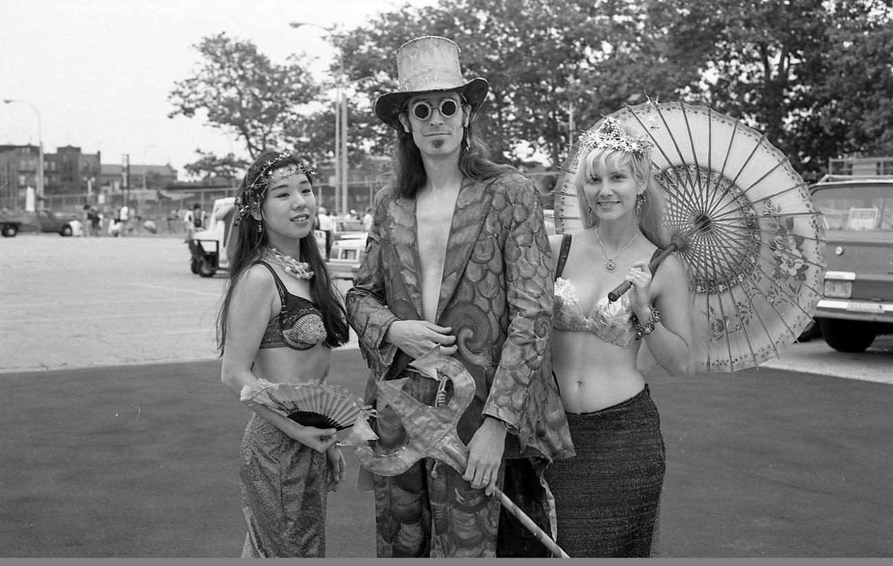 Trio Of Costumed Paraders Posing Before Mermaid Parade, 1995
