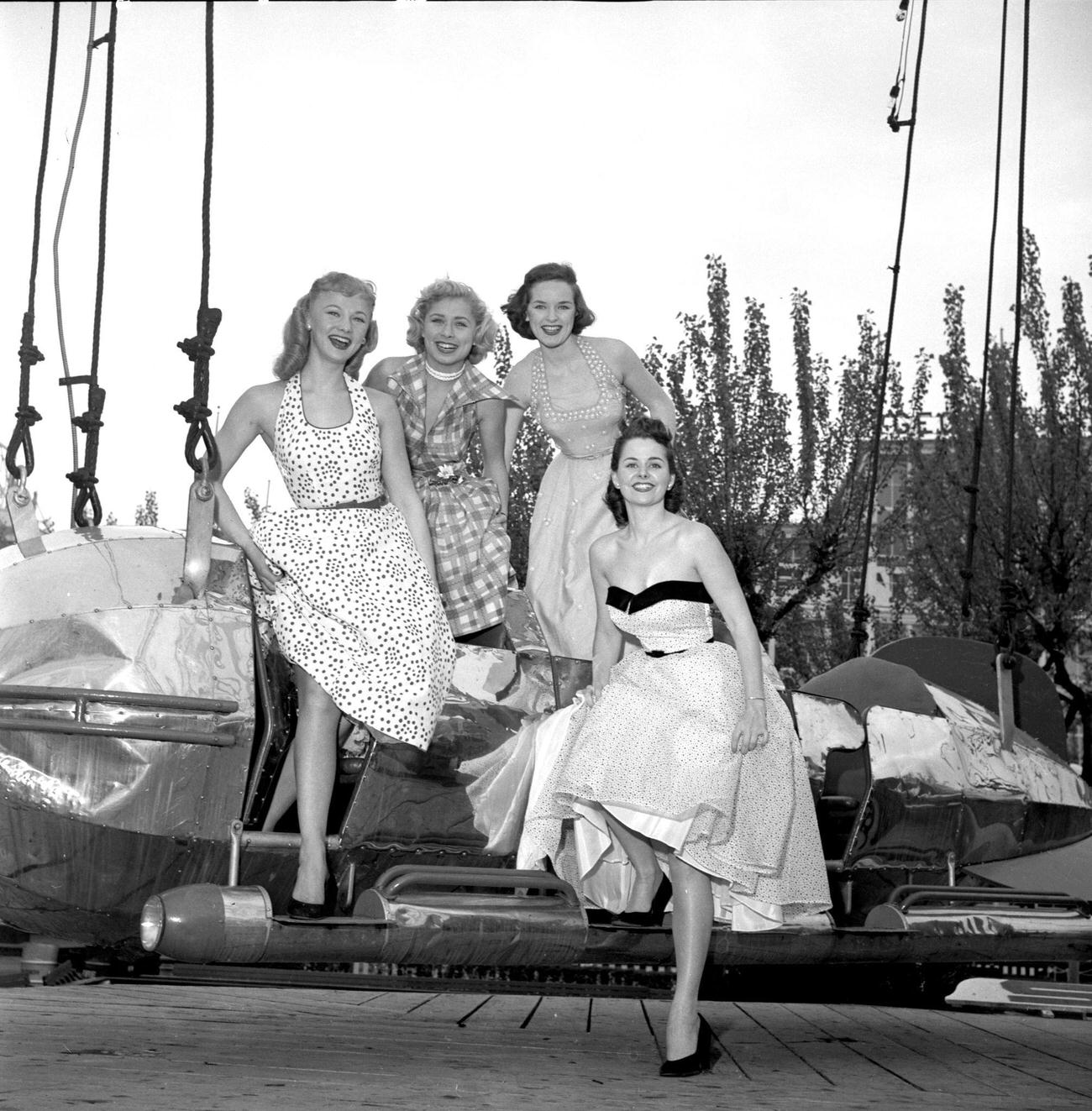 Cbs Models On The Rocket Ship Ride At Steeplechase Park, 1953.