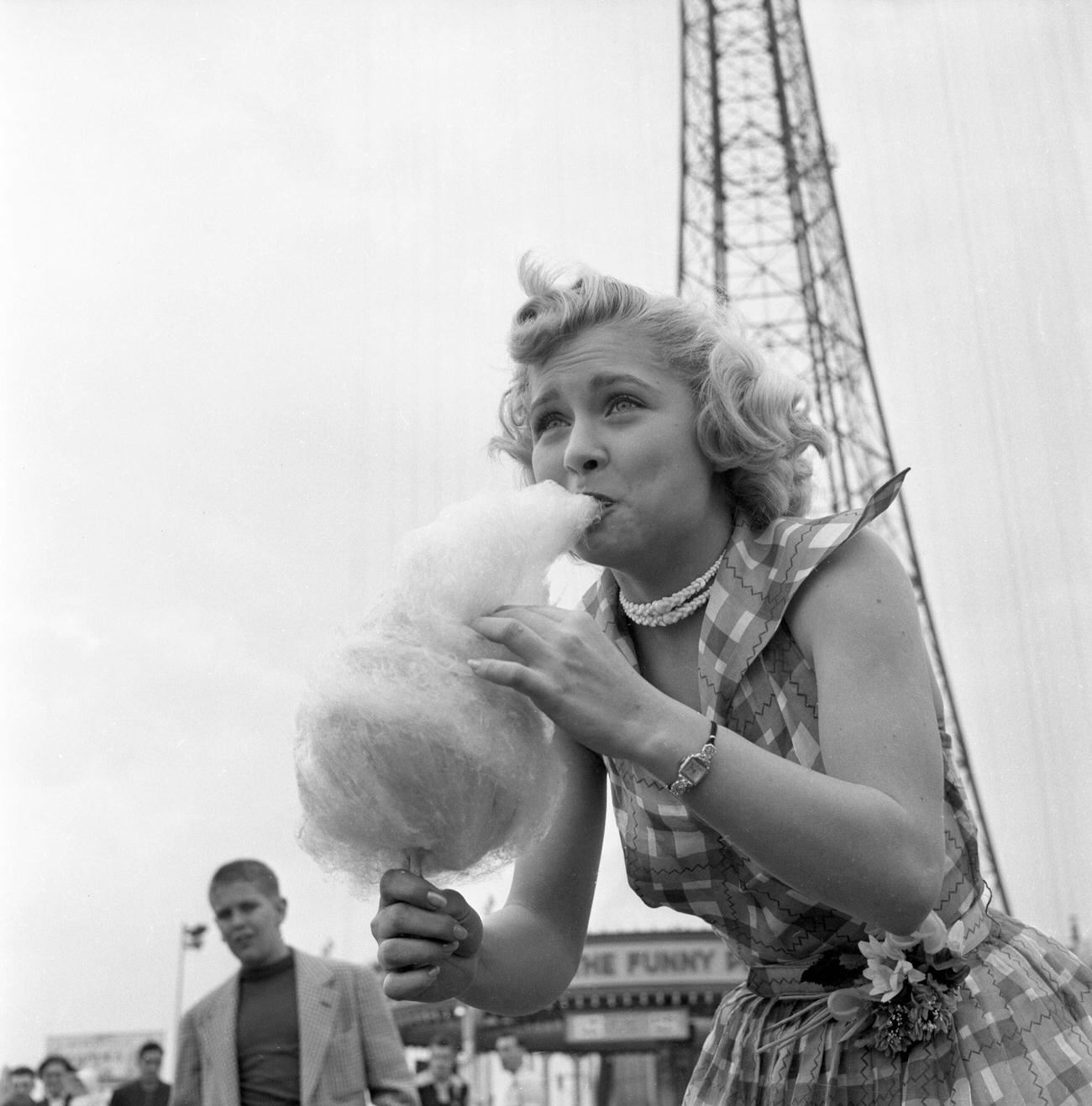 Cindy Robbins With Cotton Candy At Steeplechase Park, 1953.