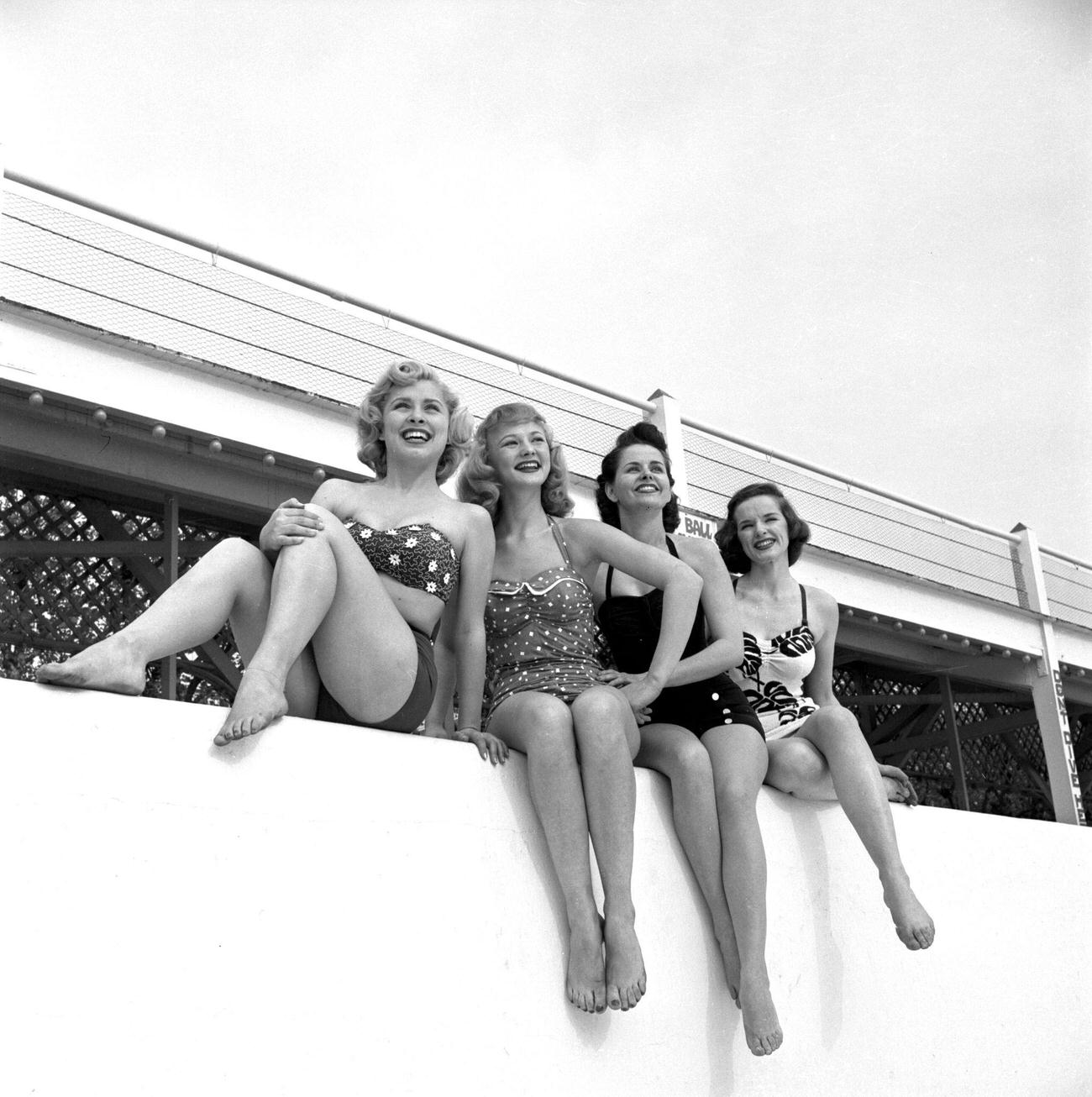 Cbs Models At The Steeplechase Park Pool, 1953.