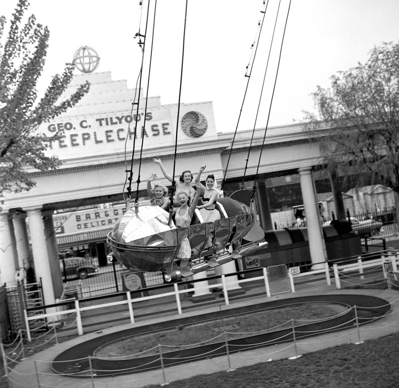 Cbs Models On The Rocket Ship Ride At Steeplechase Park, 1953.