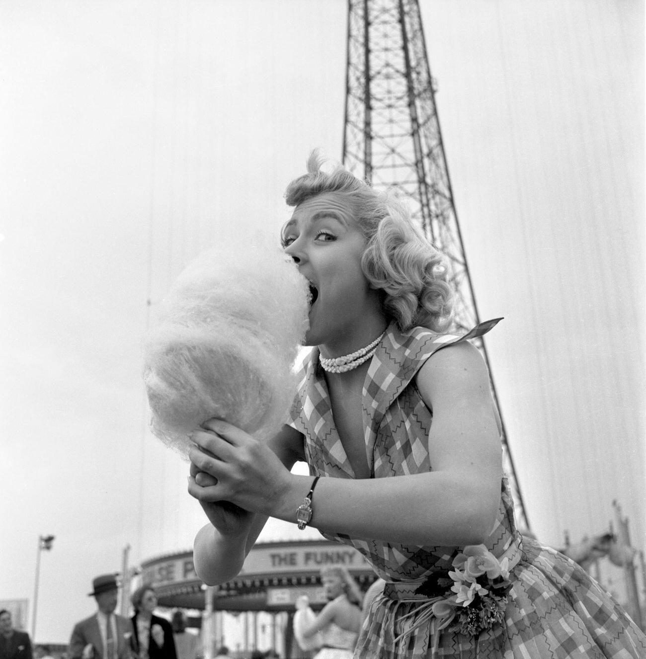 Cindy Robbins From &Amp;Quot;The Big Payoff&Amp;Quot; With Cotton Candy At Steeplechase Park, 1953