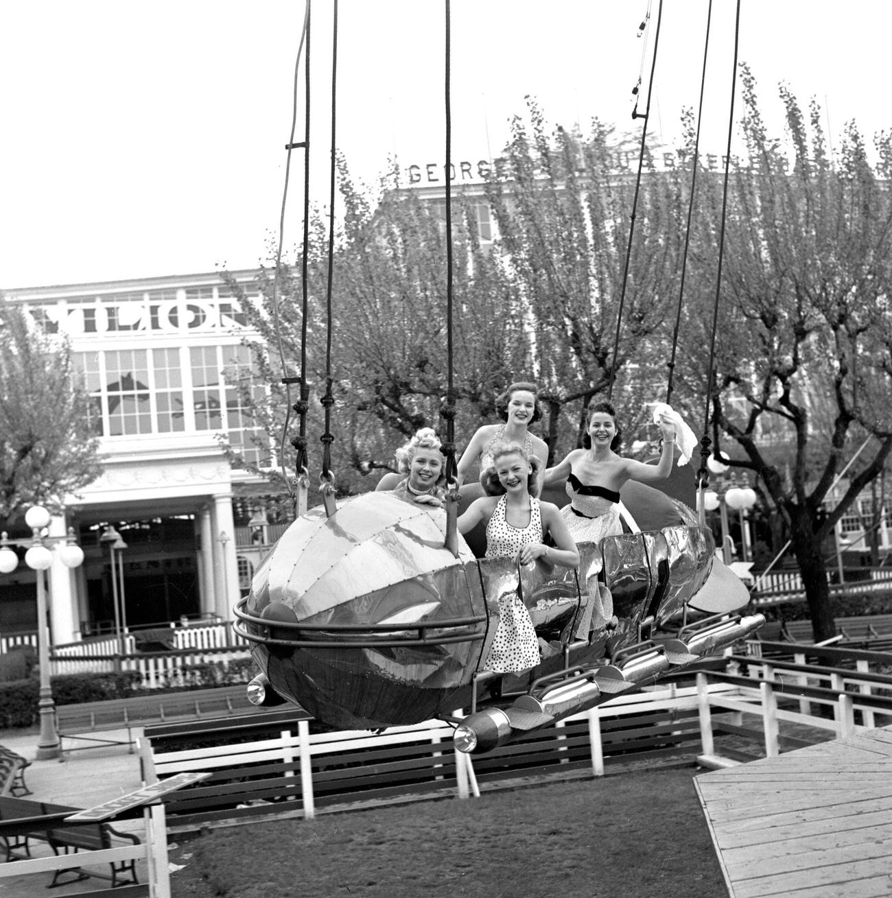 Cbs Models On The Rocket Ship Ride At Steeplechase Park, 1953.