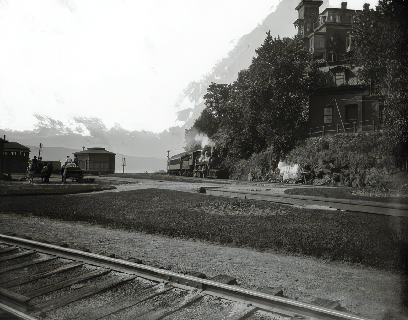 Steam Locomotive Passing A Large House At A Railroad Junction In Spuyten Duyvil, Circa 1890